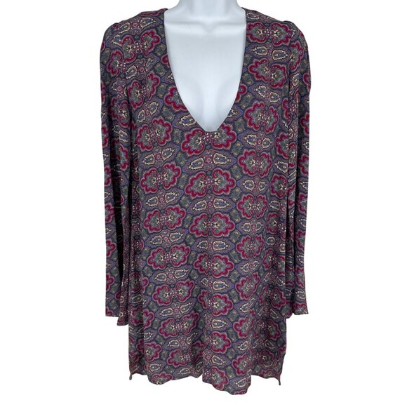Reformation Womens Long Sleeve V-Neck Tunic Dress With Paisley Print - Picture 1 of 8